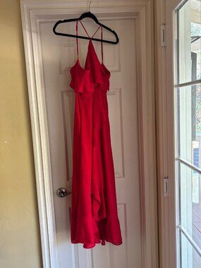 Lulus Ruffle Maxi Dress Cascading Tiered Ruffle Red Strappy S